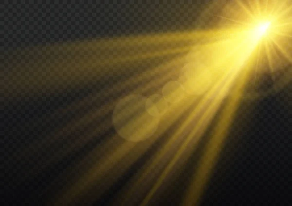Λαμπερές Ακτίνες Του Ήλιου Φωτοβολίδα Φακού Θολούρα Κινήσει Λάμπει Χρυσό — Διανυσματικό Αρχείο