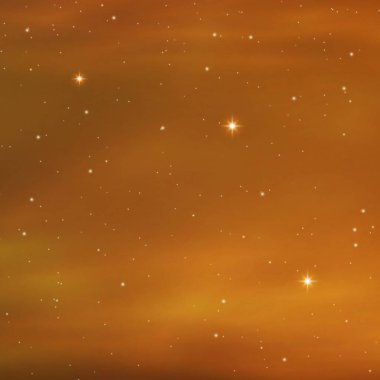 Gece parlayan yıldızlı gece gökyüzü evrendeki uzay sonsuzluğu ve kırmızı ve turuncu arka planda yıldız ışığı. Nebula. Galaksi ve evrendeki gezegenler. Sihirli doku. Vektör illüstrasyonu
