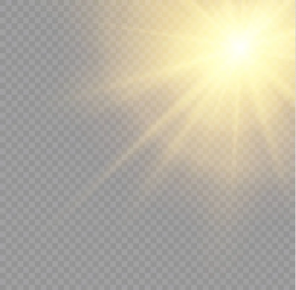 发光的太阳光 镜头耀斑 运动中的模糊闪光 金光闪闪的效果 黄色光束太阳光 星光闪烁着火花 金聚光灯 Bokeh效应 — 图库矢量图片