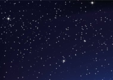 Gece parlayan yıldızlı gökyüzü. Yıldızlı, kozmoslu mavi uzay arkaplanı. Nebulası olan parlak uzay yıldızları. Gece gökyüzündeki yıldızlar arka plan olarak kullanır. Galaksi. Web afişi kavramı. Vektör illüstrasyonu