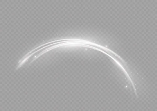神奇的星尘白浪美丽的闪光模糊了小径 漩涡尾迹效应 平滑的波浪 在透明的背景上闪烁着波浪形的光芒 长长的白色速度线 矢量说明 — 图库矢量图片