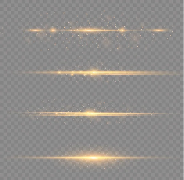 Rayos Láser Rayos Luz Horizontales Línea Oro Brillo Abstracto Líneas — Vector de stock