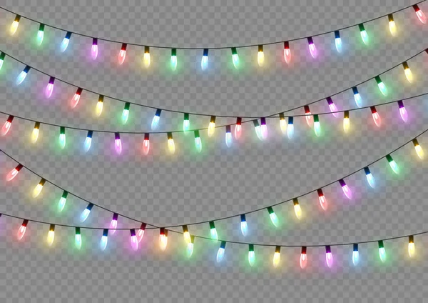 Xmas New Year Garlands Glowing Bulbs Glowing Lights Christmas Holiday — Stok Vektör