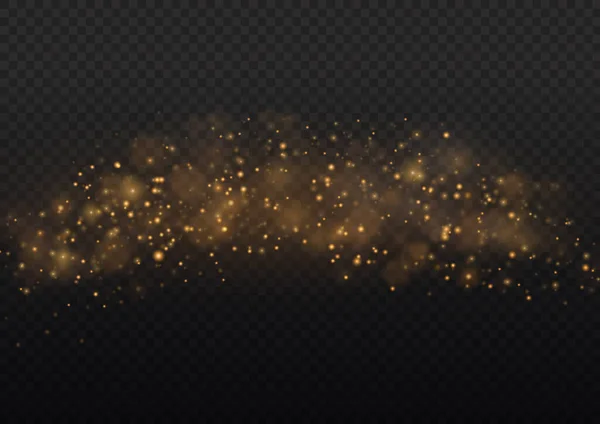 抽象黄金のボケと輝き スターダスト レンズフレア 魔法のぼかし輝く金の塵 クリスマスイエローライトスターダスト 素晴らしいシマー効果 クリスマスの背景の輝き ベクトル — ストックベクタ