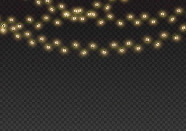 Xmas New Year Golden Garlands Glowing Bulbs Glowing Lights Christmas — Vector de stock