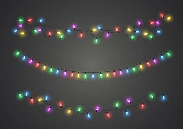 Xmas New Year Garlands Glowing Bulbs Glowing Lights Christmas Holiday — Stok Vektör