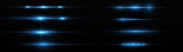 Laserstrahlen Horizontale Lichtstrahlen Abstrakte Glänzende Blaue Linie Glühende Linien Blitze — Stockvektor
