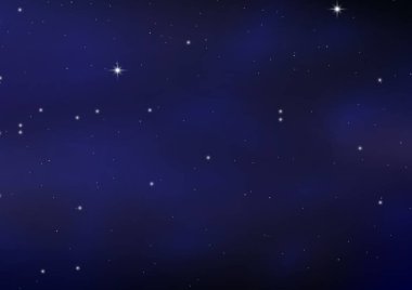 Gece parlayan yıldızlı gökyüzü. Yıldızlı, kozmoslu mavi uzay arkaplanı. Nebulası olan parlak uzay yıldızları. Gece gökyüzündeki yıldızlar arka plan olarak kullanır. Galaksi. Web afişi kavramı. Vektör illüstrasyonu