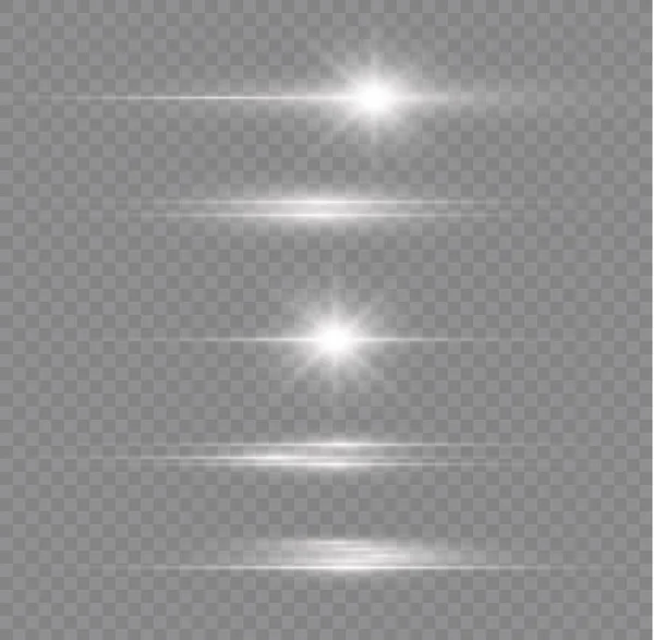 Záblesky Záblesky Třpytivé Světlo Zářící Jasně Bílé Čáry Izolované Průhledném — Stockový vektor