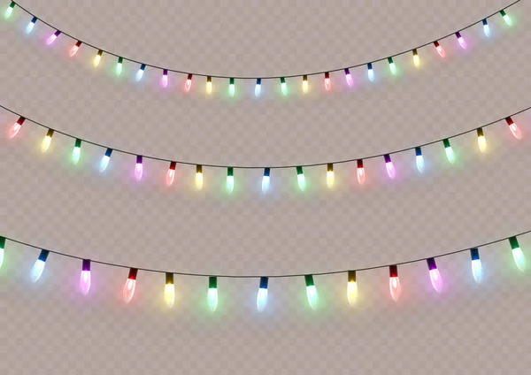 Xmas New Year Garlands Glowing Bulbs Glowing Lights Christmas Holiday — Vettoriale Stock