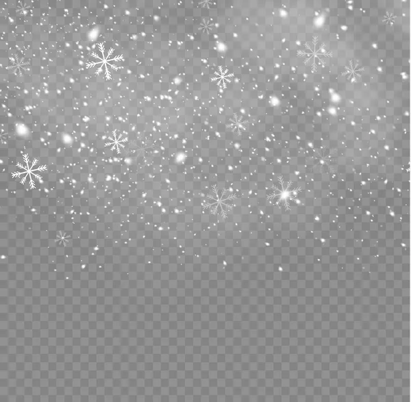 雪花飘落 暴风雪 雪的背景 不同形状的雪花 神奇的平安夜降雪 冬天的圣诞和新年装饰 矢量说明 — 图库矢量图片