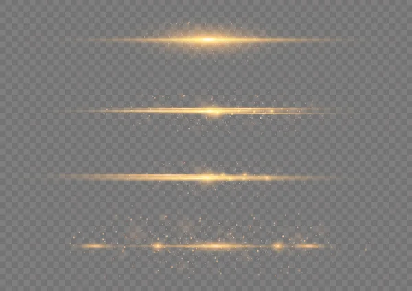 Promienie Laserowe Poziome Promienie Świetlne Abstrakcyjne Błyszczące Złote Linie Świecące — Wektor stockowy