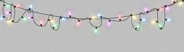 Ghirlande Natale Capodanno Con Lampadine Incandescenti Luci Luminose Vacanze Natale — Vettoriale Stock