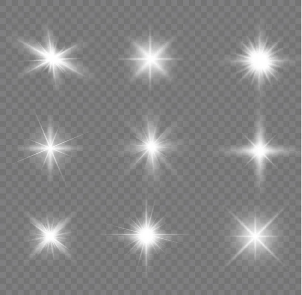 Hvězda Třpytí Zářící Sluneční Paprsky Jasný Záblesk Bílé Zářící Světlo — Stockový vektor