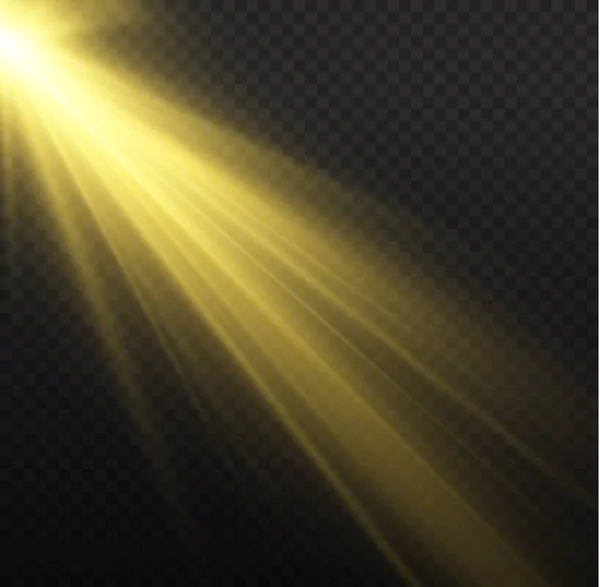 Flashes Dourados Brilhantes Destaques Raios Solares Amanhecer Estrela Clarão Brilho — Vetor de Stock