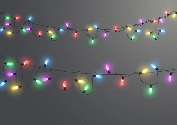 Ghirlande Natale Capodanno Con Lampadine Incandescenti Luci Luminose Vacanze Natale — Vettoriale Stock