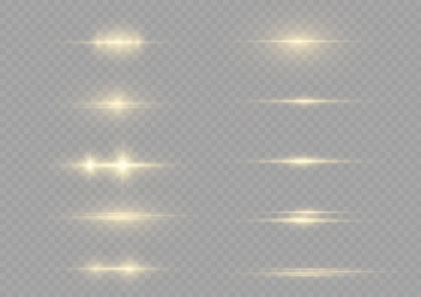 Laser Beams Horizontal Light Rays Abstract Shine Gold Line Glowing — Stockvektor