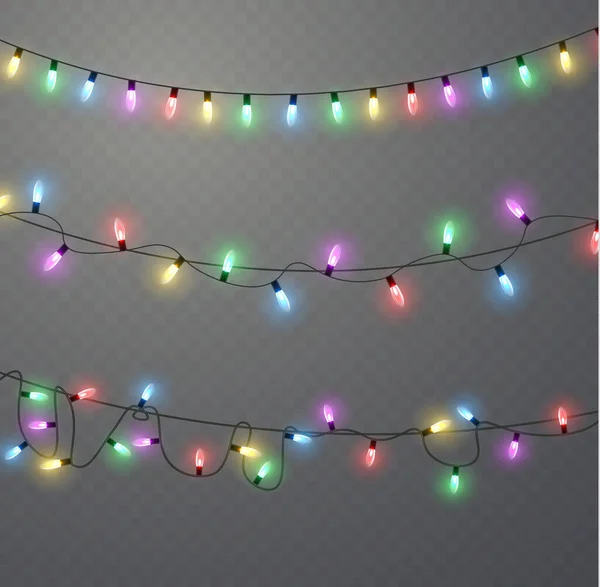 Xmas New Year Garlands Glowing Bulbs Glowing Lights Christmas Holiday — Stok Vektör