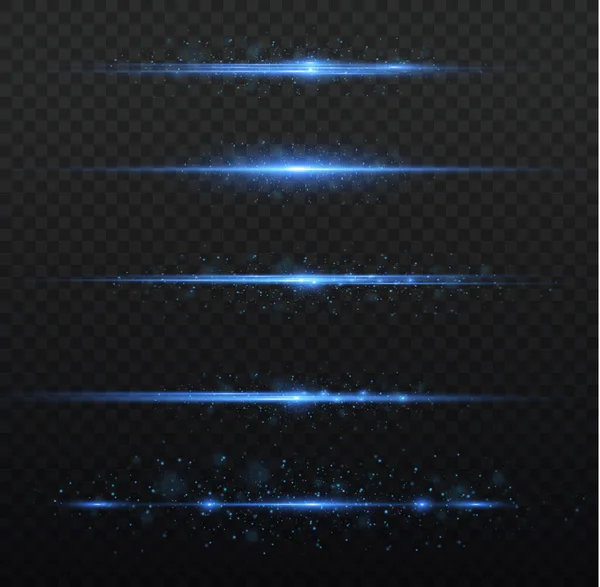 Laserstrahlen Horizontale Lichtstrahlen Abstrakte Glänzende Blaue Linie Glühende Linien Blitze — Stockvektor
