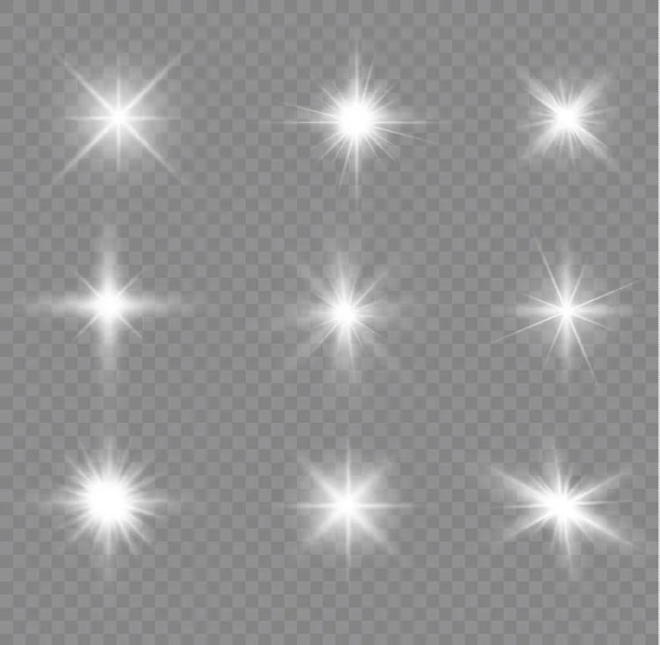 Звезда Вспыхнула Блестками Сияющие Солнечные Лучи Яркая Вспышка Белый Светящийся — стоковый вектор