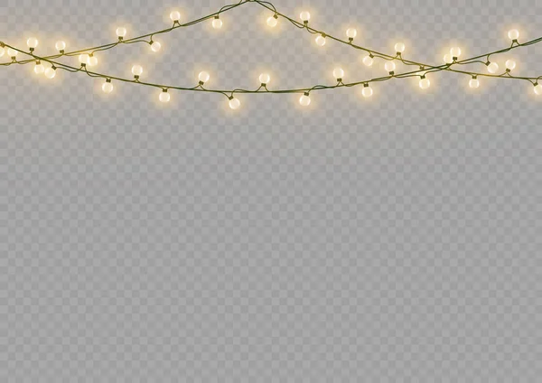Weihnachten Und Neujahr Goldene Girlanden Mit Leuchtenden Glühbirnen Leuchtende Lichter — Stockvektor