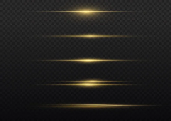 Лазерные Лучи Горизонтальные Лучи Света Абстрактная Золотая Линия Светящиеся Желтые — стоковый вектор