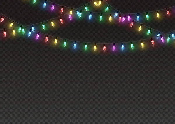 Χριστουγεννιάτικες Και Πρωτοχρονιάτικες Γιρλάντες Λάμπες Λαμπερά Φώτα Για Τις Γιορτές — Διανυσματικό Αρχείο