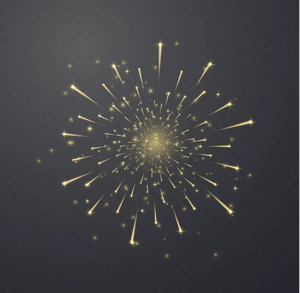 Фейерверки Приветствуют Ярко Сияющими Искрами Яркие Взрывы Фейерверков Изолированы Прозрачном — стоковый вектор