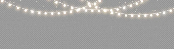 Guirlandes Dorées Noël Nouvel Aux Ampoules Éclatantes Lumières Brillantes Pour — Image vectorielle