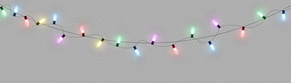 Ghirlande Natale Capodanno Con Lampadine Incandescenti Luci Luminose Vacanze Natale — Vettoriale Stock