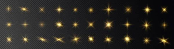 Звезда Вспыхнула Блестками Солнечные Лучи Яркая Вспышка Желтый Светящийся Свет — стоковый вектор