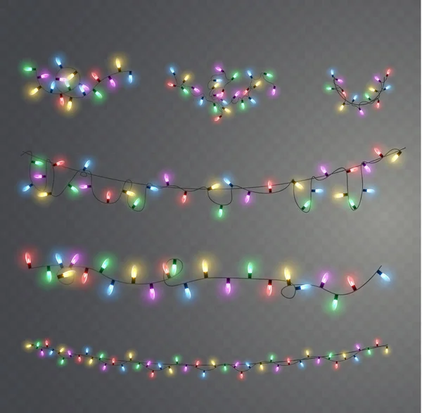 Xmas New Year Garlands Glowing Bulbs Glowing Lights Christmas Holiday — Stock Vector