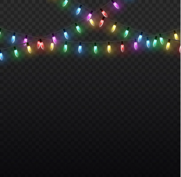 Рождественские Новогодние Гирлянды Светящимися Лампочками Светящиеся Огни Рождественский Праздник Ведущая — стоковый вектор