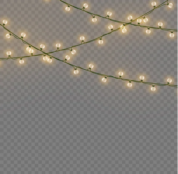 Xmas New Year Golden Garlands Glowing Bulbs Glowing Lights Christmas — Stok Vektör