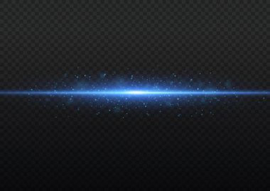 Lazer ışınları, yatay ışık ışınları. Soyut parlak mavi çizgi. Parlak çizgiler. Parlamalar ve parıltılar. Şeffaf mercek patlaması etkisi. Xmas parlak ışıklar. Noel flaşı. Vektör illüstrasyonu.