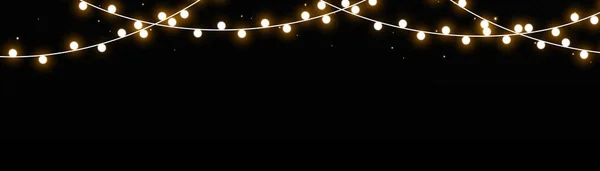 Xmas New Year Golden Garlands Glowing Bulbs Glowing Lights Christmas — Vettoriale Stock