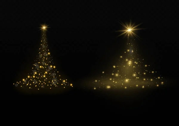 Christmas Tree Gold Transparent Background Vector Illustration Beautiful Spruce Golden — Stockvektor