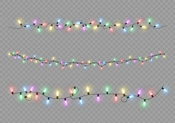Vánoční Novoroční Věnce Zářivými Žárovkami Zářící Světla Vánoční Svátky Led — Stockový vektor