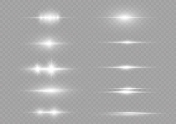 Záblesky Záblesky Třpytivé Světlo Zářící Jasně Bílé Čáry Izolované Průhledném — Stockový vektor
