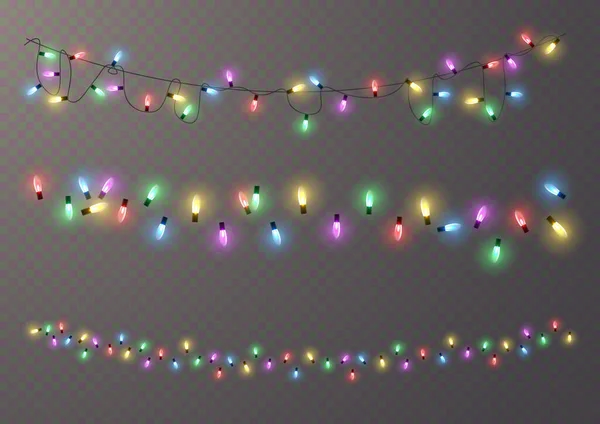 Xmas New Year Garlands Glowing Bulbs Glowing Lights Christmas Holiday — Stok Vektör