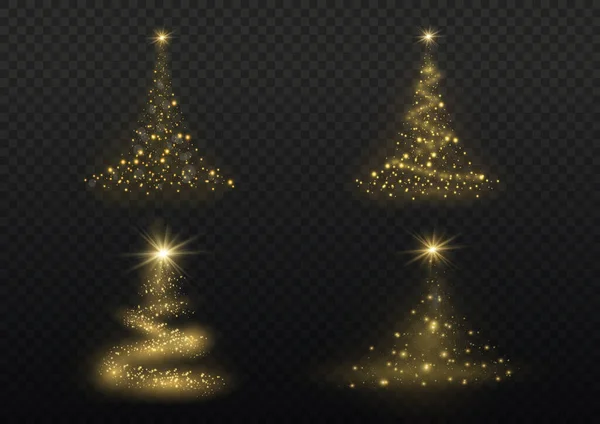 Christmas Tree Gold Transparent Background Vector Illustration Beautiful Spruce Golden — Stok Vektör
