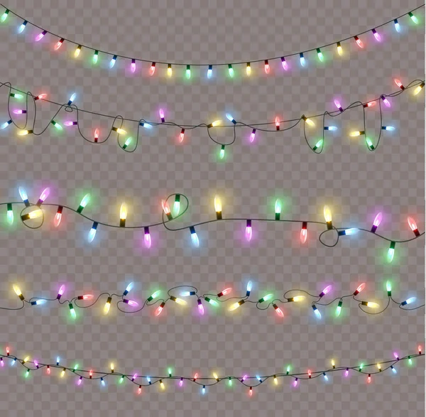 Xmas New Year Garlands Glowing Bulbs Glowing Lights Christmas Holiday — Stockový vektor