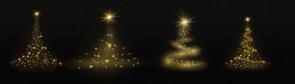 Christmas Tree Gold Transparent Background Vector Illustration Beautiful Spruce Golden — Stockvektor