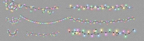 Vánoční Novoroční Věnce Zářivými Žárovkami Zářící Světla Vánoční Svátky Led — Stockový vektor