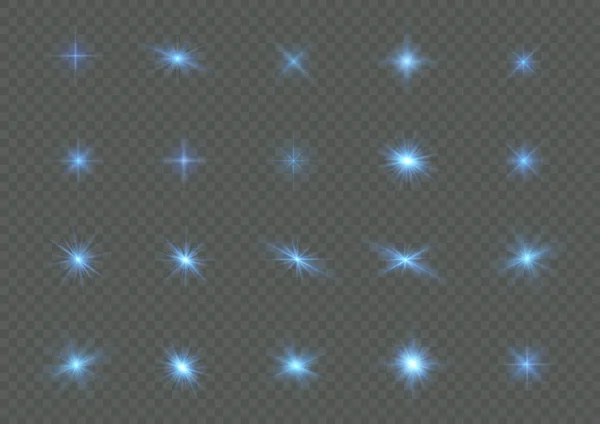 Star Burst Sparkles Shining Sun Rays Bright Flash Blue Glowing — Stockvector