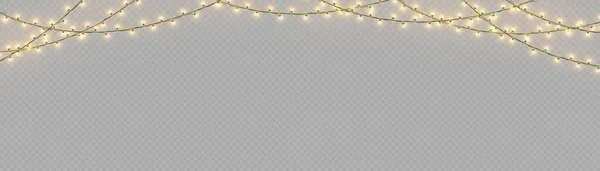 Ghirlande Oro Natale Capodanno Con Lampadine Incandescenti Luci Luminose Vacanze — Vettoriale Stock