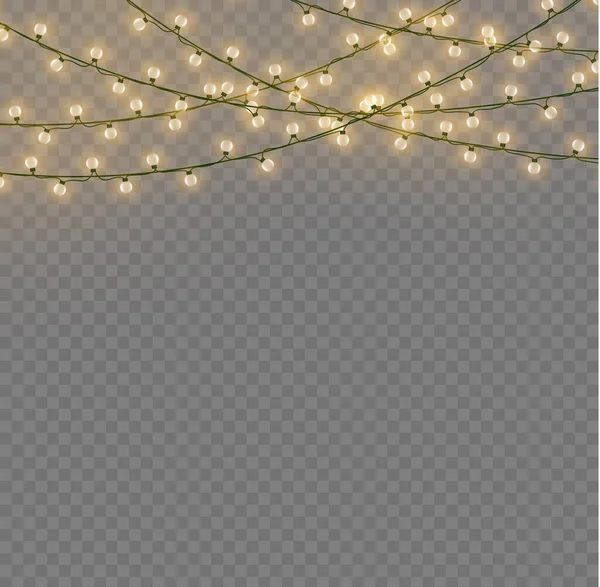 Xmas New Year Golden Garlands Glowing Bulbs Glowing Lights Christmas — Stok Vektör