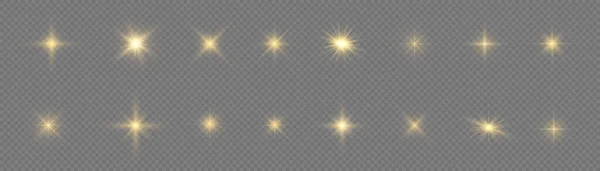 Звезда Вспыхнула Блестками Солнечные Лучи Яркая Вспышка Желтый Светящийся Свет — стоковый вектор