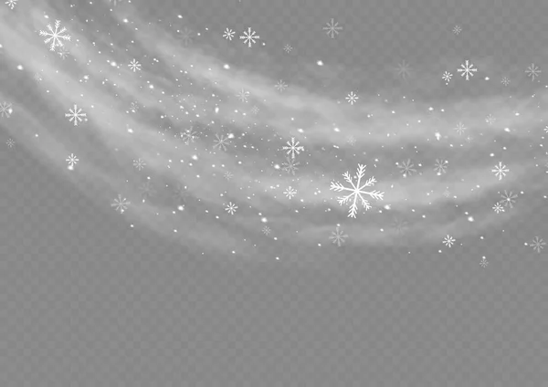 雪と風の透明背景に ホワイトグラデーション装飾要素ベクトルイラスト 冬と雪と霧 風と霧 — ストックベクタ