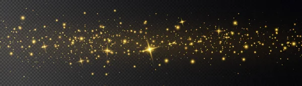 发光效果 许多发光粒子在透明的背景上被隔离 满天星斗的黄尘 闪耀的金星 灯光和闪光 圣诞金色的灰尘闪烁着火花 — 图库矢量图片